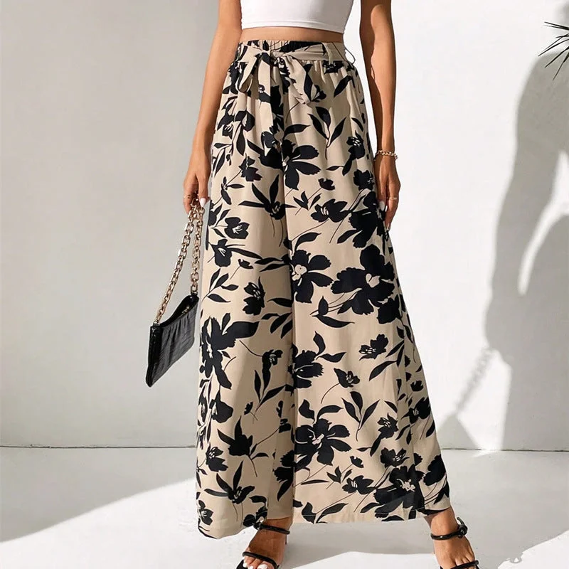 Summer New Fashion Lace-up High Waist Wide Leg Pants