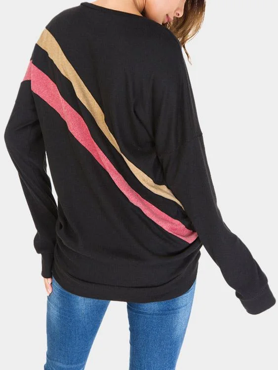 Custom Crew Neck Stripe Long Sleeve Black T-Shirts