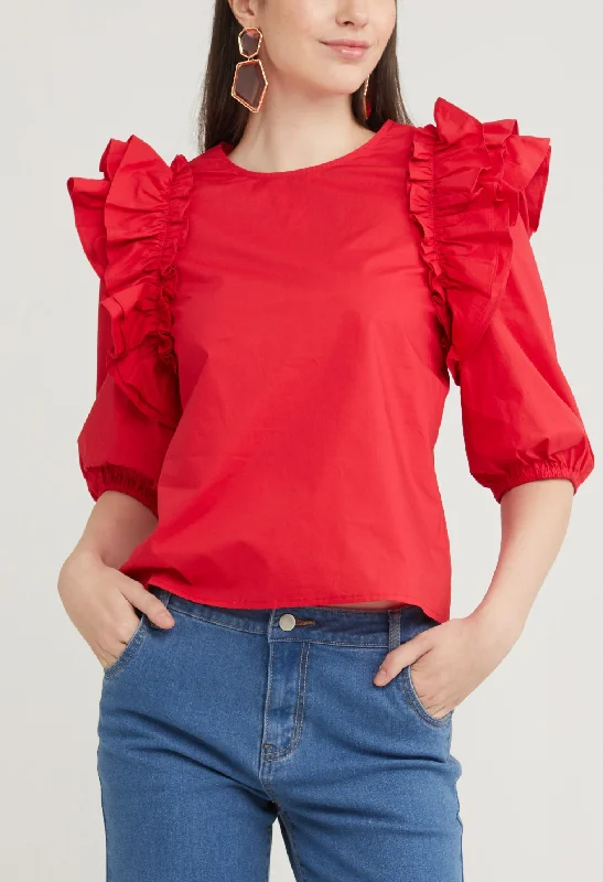 Ruffle Accent 3/4 Sleeve Blouse